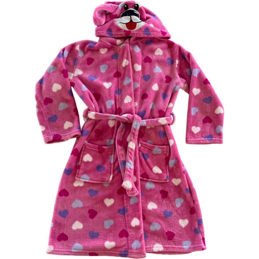 Kids bathrobe soft love heart cartoon character. Pink. 8
